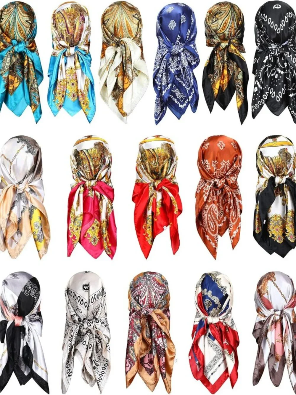 16 Pcs Large Satin Head Scarves for Women - Silk-Like Hair Wraps & Travel Gifts